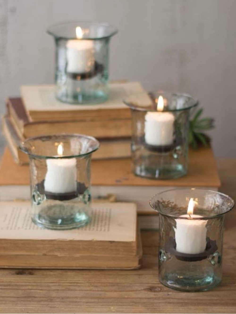 Pottery Barn Clear Textures Glass Hurricane Candle Holders Set/4 Brand New 🍁🍂